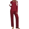 image:imageEkouaer Womens Pajamas Sets 2 piece PJs V Neck Long Sleeve Sleepwear Comfy Pants Loungewear with PocketWine Red