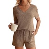 image:imageEkouaer Womens Ribbed Knit Lounge Set Short Sleeve Top and Shorts Sleepwear Pajama Set Two Piece Shorts Outfits SetBrown