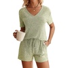 image:imageEkouaer Womens Ribbed Knit Lounge Set Short Sleeve Top and Shorts Sleepwear Pajama Set Two Piece Shorts Outfits SetMoss Green