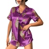 image:imageEkouaer Womens Silk Satin Pajama Set Print Short Sleeve Sleepwear Button Down Pjs Shorts Set LoungewearPurplered Leopard