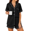 image:imageEkouaer Womens Waffle Knit Pajama Sets Soft Short Sleeve Button Down Sleepwear Cozy 2 Piece Pjs Shorts SetBlack