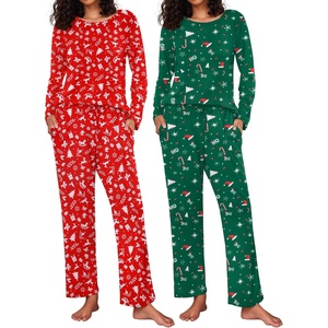 image:imageEkouaer 2 Pack Womens Pajama Sets Long Sleeve Pjs Lounge Set Soft Comfy Sleepwear Winter LoungewearAchristmas RedXmas Green