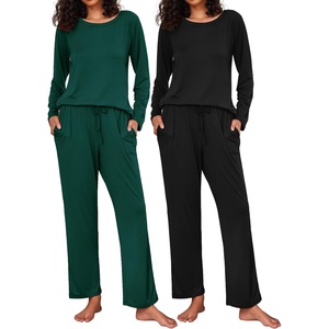 image:imageEkouaer 2 Pack Womens Pajama Sets Long Sleeve Pjs Lounge Set Soft Comfy Sleepwear Winter LoungewearBlackGreen