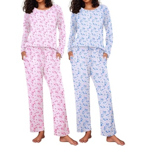 image:imageEkouaer 2 Pack Womens Pajama Sets Long Sleeve Pjs Lounge Set Soft Comfy Sleepwear Winter LoungewearButterfly BlueButterfly Pink