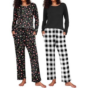 image:imageEkouaer 2 Pack Womens Pajama Sets Long Sleeve Pjs Lounge Set Soft Comfy Sleepwear Winter LoungewearChristmas BlackBlack Plaid
