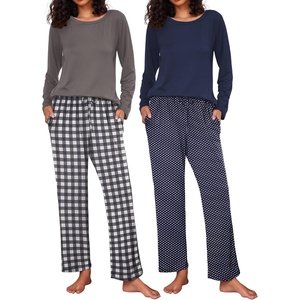 image:imageEkouaer 2 Pack Womens Pajama Sets Long Sleeve Pjs Lounge Set Soft Comfy Sleepwear Winter LoungewearGray PlaidNavy Dots