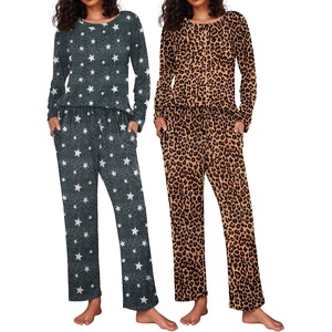 image:imageEkouaer 2 Pack Womens Pajama Sets Long Sleeve Pjs Lounge Set Soft Comfy Sleepwear Winter LoungewearLeopardDark Gray Star