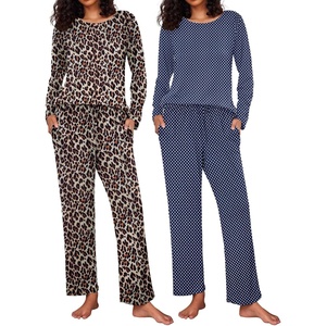 image:imageEkouaer 2 Pack Womens Pajama Sets Long Sleeve Pjs Lounge Set Soft Comfy Sleepwear Winter LoungewearLeopardNavy Dots