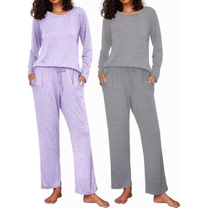 image:imageEkouaer 2 Pack Womens Pajama Sets Long Sleeve Pjs Lounge Set Soft Comfy Sleepwear Winter LoungewearLilac DotsGray Stripe