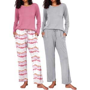 image:imageEkouaer 2 Pack Womens Pajama Sets Long Sleeve Pjs Lounge Set Soft Comfy Sleepwear Winter LoungewearTie Dye PinkLight Gray