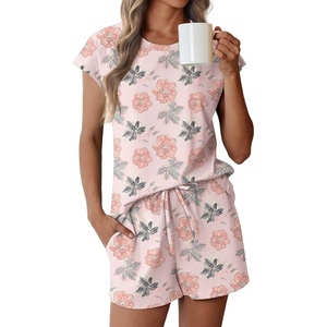 image:imageEkouaer Cotton Pajamas for Women Set 2 Piece Cap Sleeve Pjs Shorts Set Lounge Sets Sleepwear SXXLGrey Pink Flower
