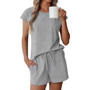 image:imageEkouaer Cotton Pajamas for Women Set 2 Piece Cap Sleeve Pjs Shorts Set Lounge Sets Sleepwear SXXLLght Grey