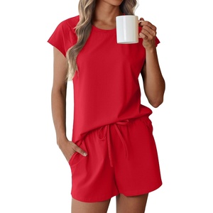 image:imageEkouaer Cotton Pajamas for Women Set 2 Piece Cap Sleeve Pjs Shorts Set Lounge Sets Sleepwear SXXLRed