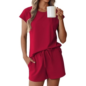 image:imageEkouaer Cotton Pajamas for Women Set 2 Piece Cap Sleeve Pjs Shorts Set Lounge Sets Sleepwear SXXLWine Red2