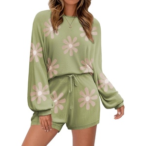 image:imageEkouaer Knit Pajamas Set for Women Lounge Wear Sets Long Sleeve Sweatsuit Matching 2 Piece Outfits Casual Sweater Sets SXXLFloral Green