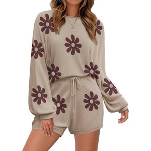 image:imageEkouaer Knit Pajamas Set for Women Lounge Wear Sets Long Sleeve Sweatsuit Matching 2 Piece Outfits Casual Sweater Sets SXXLFloral Khaki