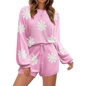 image:imageEkouaer Knit Pajamas Set for Women Lounge Wear Sets Long Sleeve Sweatsuit Matching 2 Piece Outfits Casual Sweater Sets SXXLFloral Pink