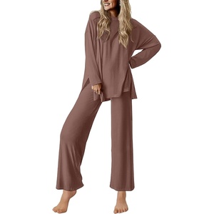 image:imageEkouaer Lounge Sets for Women Long Sleeve Pajamas 2026 Loungewear Soft Comfy Pjs Two Piece Travel Outfits SetBrown