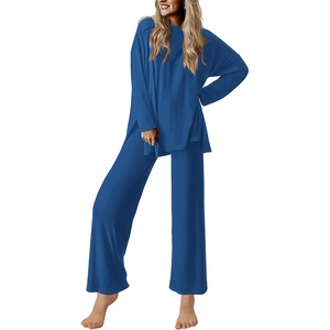 image:imageEkouaer Lounge Sets for Women Long Sleeve Pajamas 2026 Loungewear Soft Comfy Pjs Two Piece Travel Outfits SetDark Blue