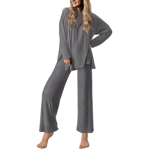 image:imageEkouaer Lounge Sets for Women Long Sleeve Pajamas 2026 Loungewear Soft Comfy Pjs Two Piece Travel Outfits SetDark Gray