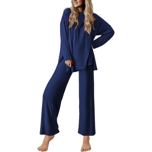 image:imageEkouaer Lounge Sets for Women Long Sleeve Pajamas 2026 Loungewear Soft Comfy Pjs Two Piece Travel Outfits SetNavy Blue