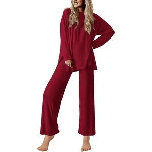 image:imageEkouaer Lounge Sets for Women Long Sleeve Pajamas 2026 Loungewear Soft Comfy Pjs Two Piece Travel Outfits SetWine Red