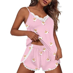image:imageEkouaer Pajama Sets for Women Lingerie Sleepwear 2 Piece Cami Split Short Set V Neck Lace PjsTeddy Pink