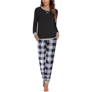 image:imageEkouaer Pajamas For Women Comfy Long Sleeve Jogger Set Lounge Pjs Set With PocketsBlack and White Plaid