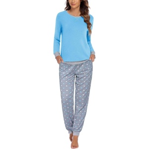 image:imageEkouaer Pajamas For Women Comfy Long Sleeve Jogger Set Lounge Pjs Set With PocketsBlue Polka Dots