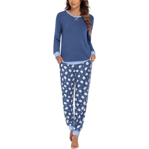 image:imageEkouaer Pajamas For Women Comfy Long Sleeve Jogger Set Lounge Pjs Set With PocketsBlue Sheep