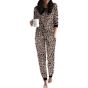 image:imageEkouaer Pajamas For Women Comfy Long Sleeve Jogger Set Lounge Pjs Set With PocketsClassic Leopard