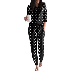 image:imageEkouaer Pajamas For Women Comfy Long Sleeve Jogger Set Lounge Pjs Set With PocketsPolka Dotsblack