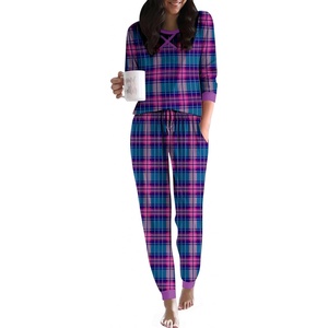 image:imageEkouaer Pajamas For Women Comfy Long Sleeve Jogger Set Lounge Pjs Set With PocketsPurple Plaid