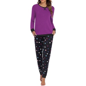 image:imageEkouaer Pajamas For Women Comfy Long Sleeve Jogger Set Lounge Pjs Set With PocketsPurple Polka Dots
