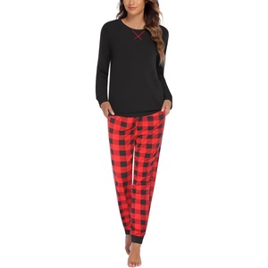 image:imageEkouaer Pajamas For Women Comfy Long Sleeve Jogger Set Lounge Pjs Set With PocketsRed Plaid