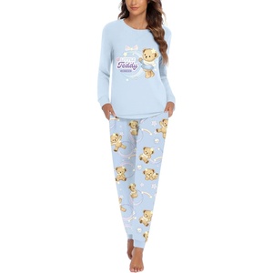image:imageEkouaer Pajamas For Women Comfy Long Sleeve Jogger Set Lounge Pjs Set With PocketsTeddyblue