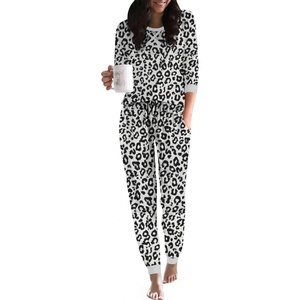 image:imageEkouaer Pajamas For Women Comfy Long Sleeve Jogger Set Lounge Pjs Set With PocketsWhite Leopard