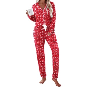 image:imageEkouaer Pajamas Set Long Sleeve Sleepwear Womens Button Down Nightwear Soft Pj Loungewear with PocketsChristmas