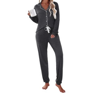 image:imageEkouaer Pajamas Set Long Sleeve Sleepwear Womens Button Down Nightwear Soft Pj Loungewear with PocketsDeep Grey