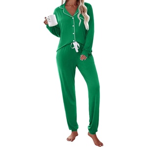 image:imageEkouaer Pajamas Set Long Sleeve Sleepwear Womens Button Down Nightwear Soft Pj Loungewear with PocketsGreen