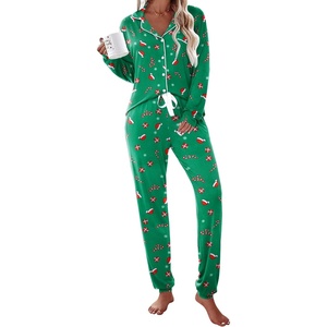 image:imageEkouaer Pajamas Set Long Sleeve Sleepwear Womens Button Down Nightwear Soft Pj Loungewear with PocketsGreen Christmas Print
