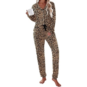 image:imageEkouaer Pajamas Set Long Sleeve Sleepwear Womens Button Down Nightwear Soft Pj Loungewear with PocketsLeopard
