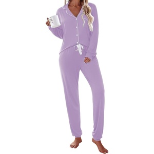 image:imageEkouaer Pajamas Set Long Sleeve Sleepwear Womens Button Down Nightwear Soft Pj Loungewear with PocketsLilac
