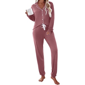 image:imageEkouaer Pajamas Set Long Sleeve Sleepwear Womens Button Down Nightwear Soft Pj Loungewear with PocketsOld Rose