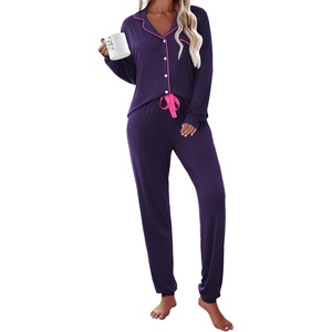 image:imageEkouaer Pajamas Set Long Sleeve Sleepwear Womens Button Down Nightwear Soft Pj Loungewear with PocketsPurple