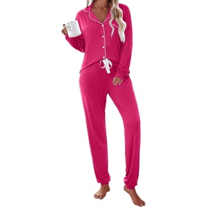 image:imageEkouaer Pajamas Set Long Sleeve Sleepwear Womens Button Down Nightwear Soft Pj Loungewear with PocketsRose