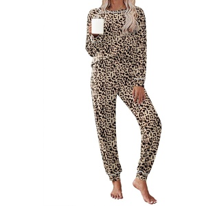 image:imageEkouaer Pajamas Set for Women Soft Comfy Pjs Sets Long Sleeve Sleepwear Loungewear SXXLBrown Leopard