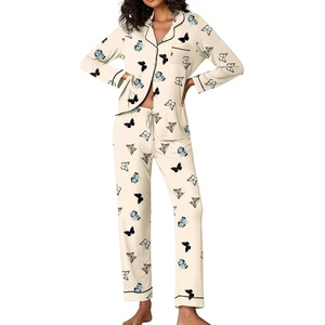 image:imageEkouaer Pajamas Womens Long Sleeve Sleepwear Soft Button Down Loungewear Pjs Lounge Set Nightwear XSXXLApricot Butterfly