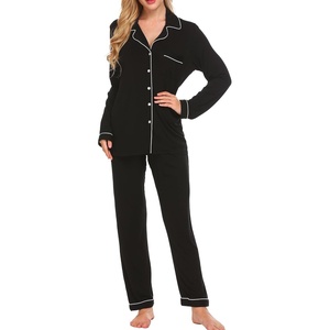 image:imageEkouaer Pajamas Womens Long Sleeve Sleepwear Soft Button Down Loungewear Pjs Lounge Set Nightwear XSXXLBlack