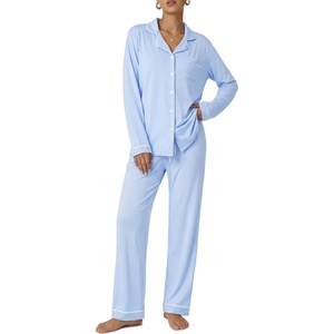 image:imageEkouaer Pajamas Womens Long Sleeve Sleepwear Soft Button Down Loungewear Pjs Lounge Set Nightwear XSXXLBlue